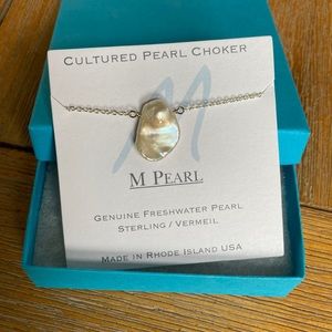 M Pearl cultured pearl choker, 17” sterling silver